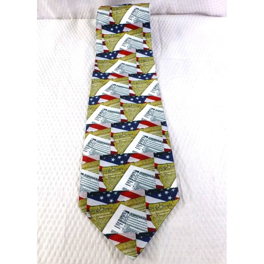 Zazzle Constitution & American Flag Print Polyester Tie